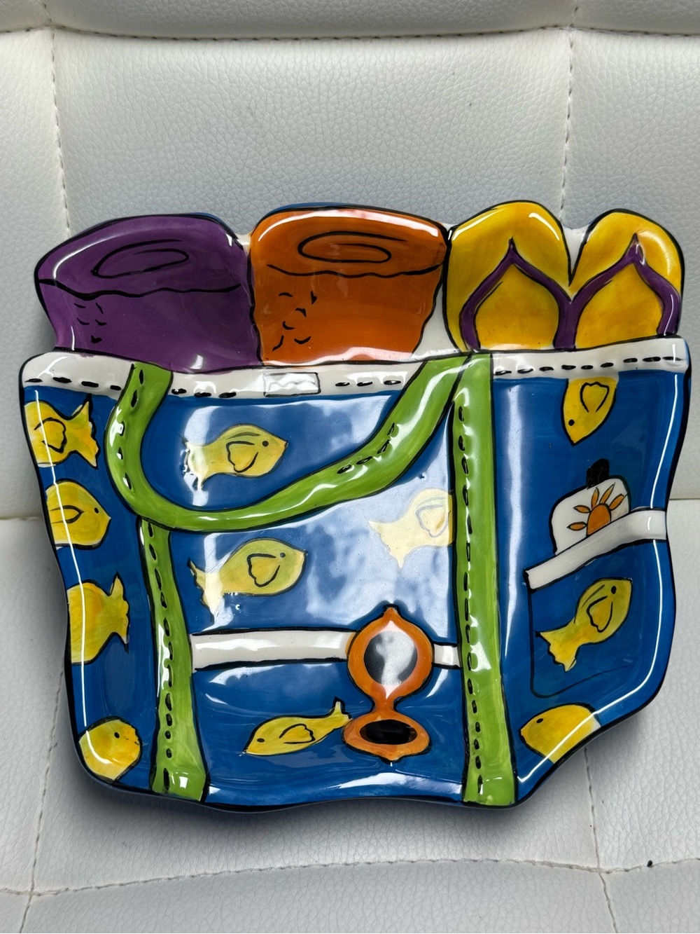 Clay Art Summer Fun Beach Bag Shaped Ceramic Serving
Dish